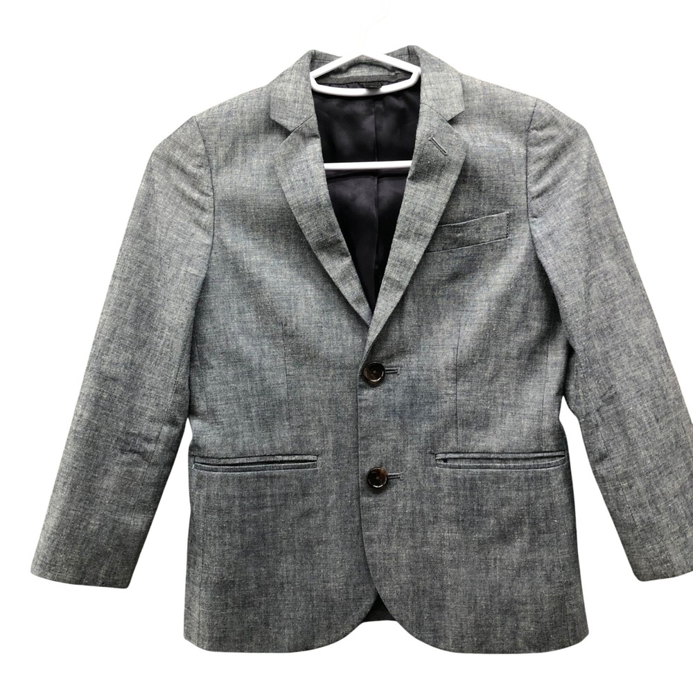 Crewcuts Ludlow‎ Blazer Boys 6 Blue Chambray Cotton Lightweight Heather Formal